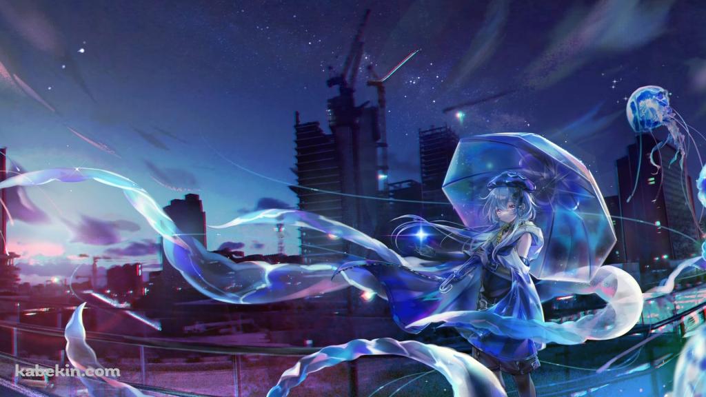 透明な傘をさすミズキ / 都会 / クラゲ / アークナイツの壁紙(1024px x 576px) 高画質 PC・デスクトップ用