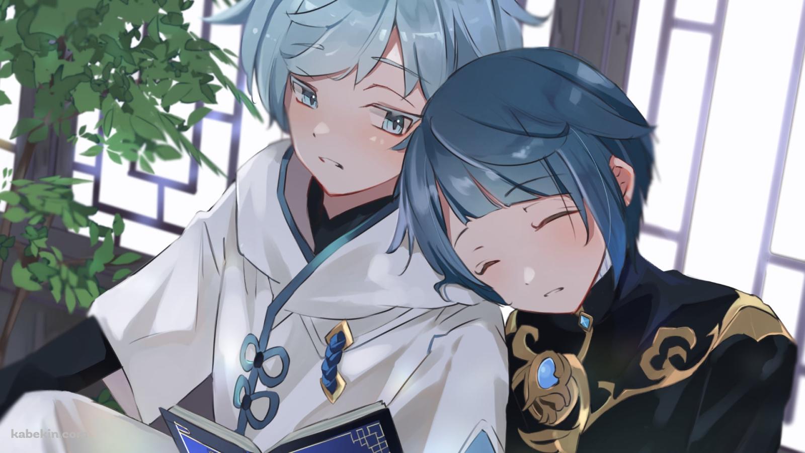 並んで本を読む重雲と行秋 / 原神の壁紙(1600px x 900px) 高画質 PC・デスクトップ用