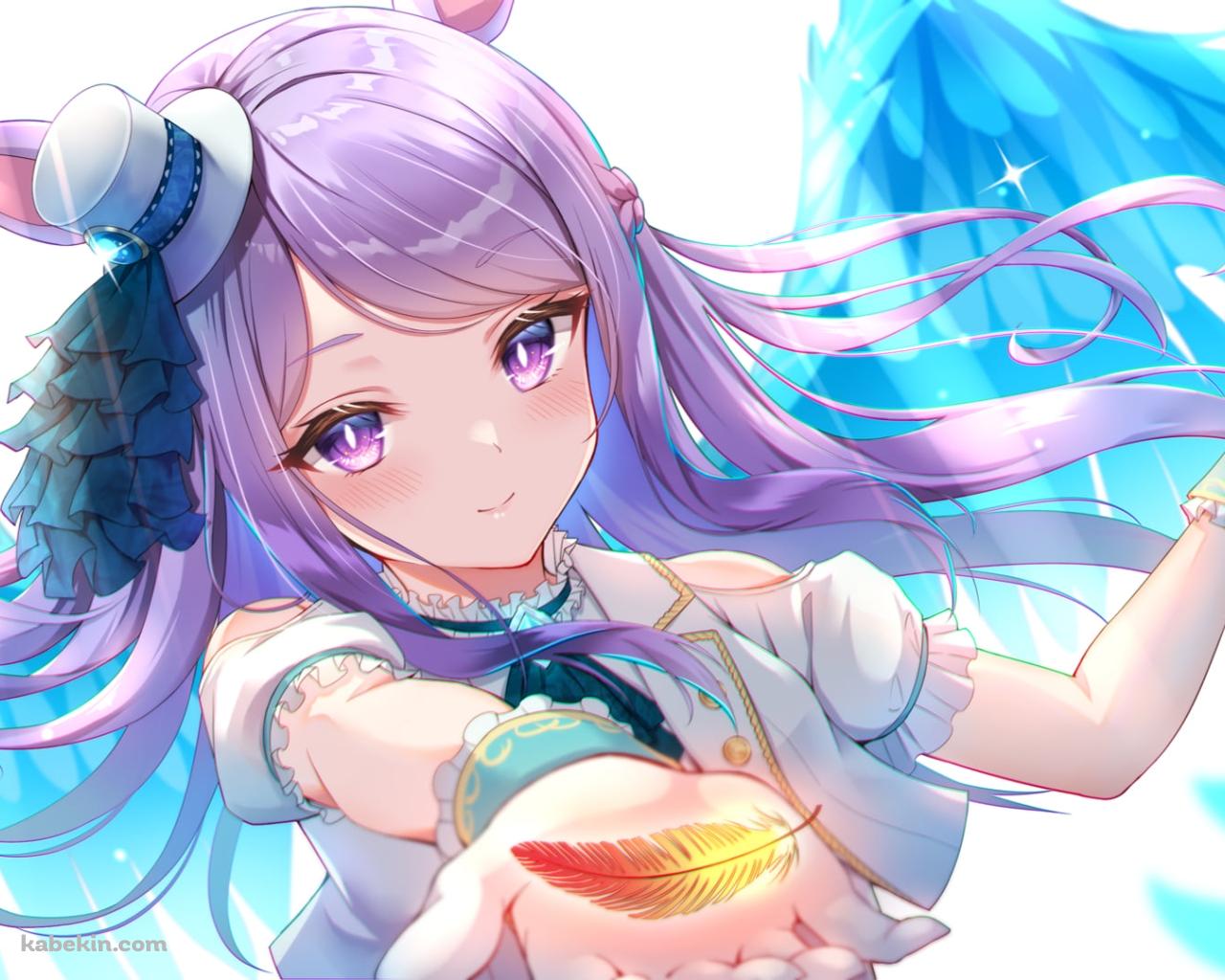 オレンジ・黄色の羽を手のひらに乗せて差し出す可愛いメジロマックイーンの壁紙(1280px x 1024px) 高画質 PC・デスクトップ用