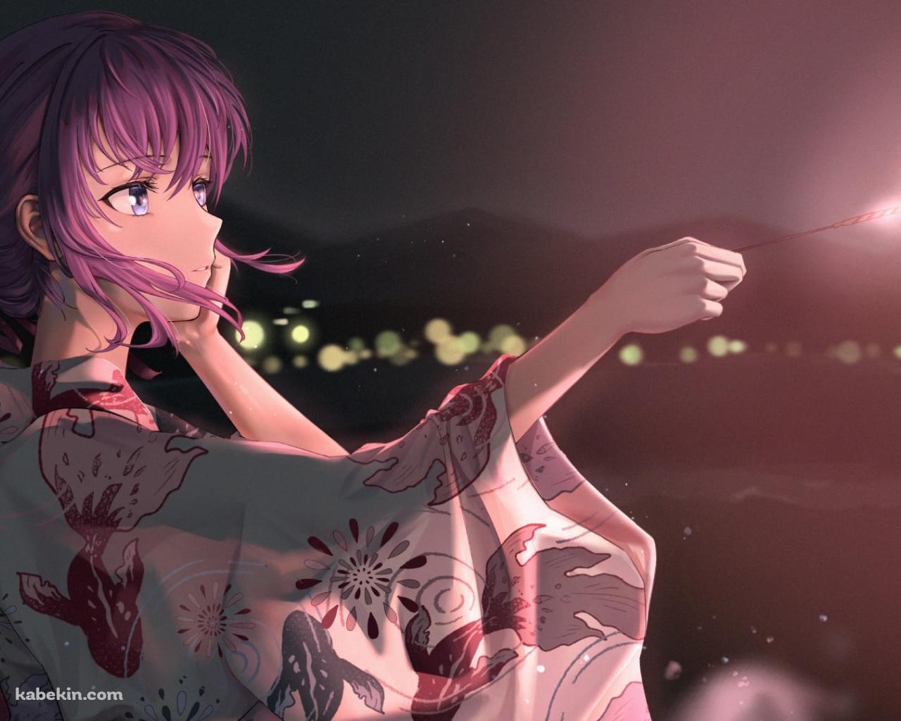 金魚のイラストが描かれた浴衣を着た間桐桜（まとうさくら） / フェイト／ステイナイトの壁紙(1280px x 1024px) 高画質 PC・デスクトップ用