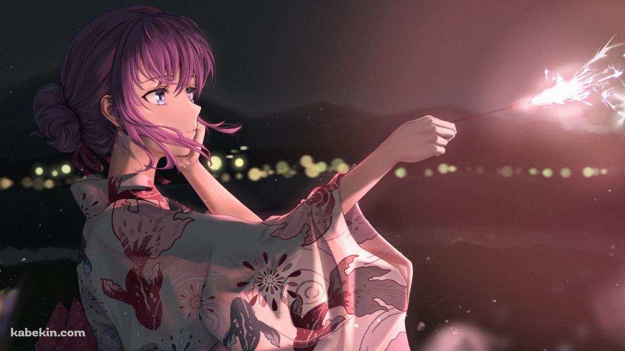 金魚のイラストが描かれた浴衣を着た間桐桜（まとうさくら） / フェイト／ステイナイトの壁紙(1280px x 720px) 高画質 PC・デスクトップ用