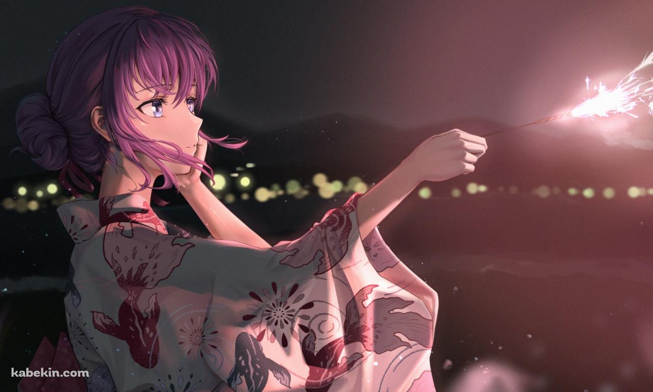 金魚のイラストが描かれた浴衣を着た間桐桜（まとうさくら） / フェイト／ステイナイトの壁紙(1280px x 768px) 高画質 PC・デスクトップ用