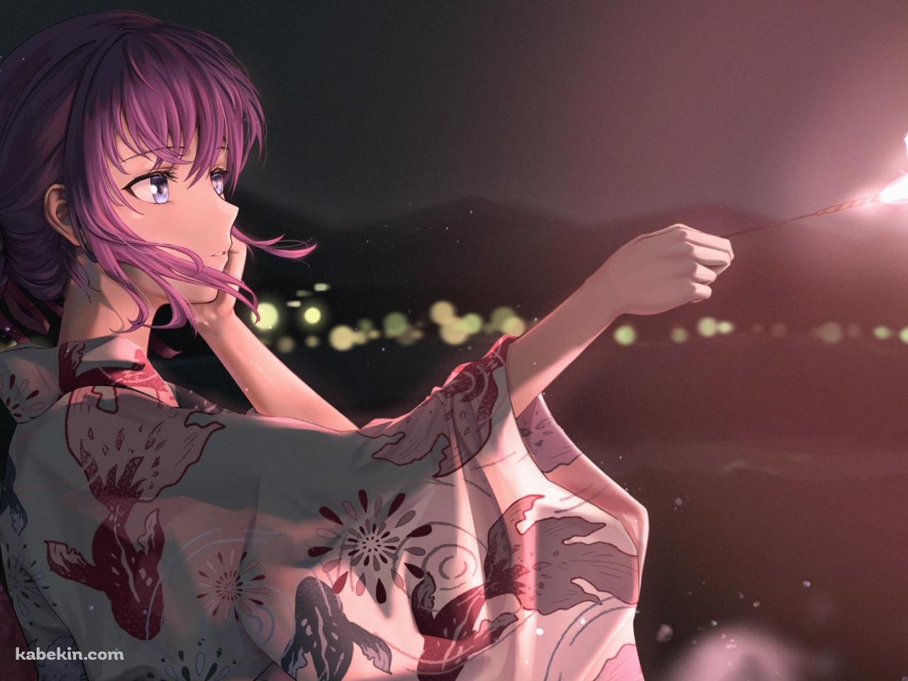 金魚のイラストが描かれた浴衣を着た間桐桜（まとうさくら） / フェイト／ステイナイトの壁紙(1280px x 960px) 高画質 PC・デスクトップ用