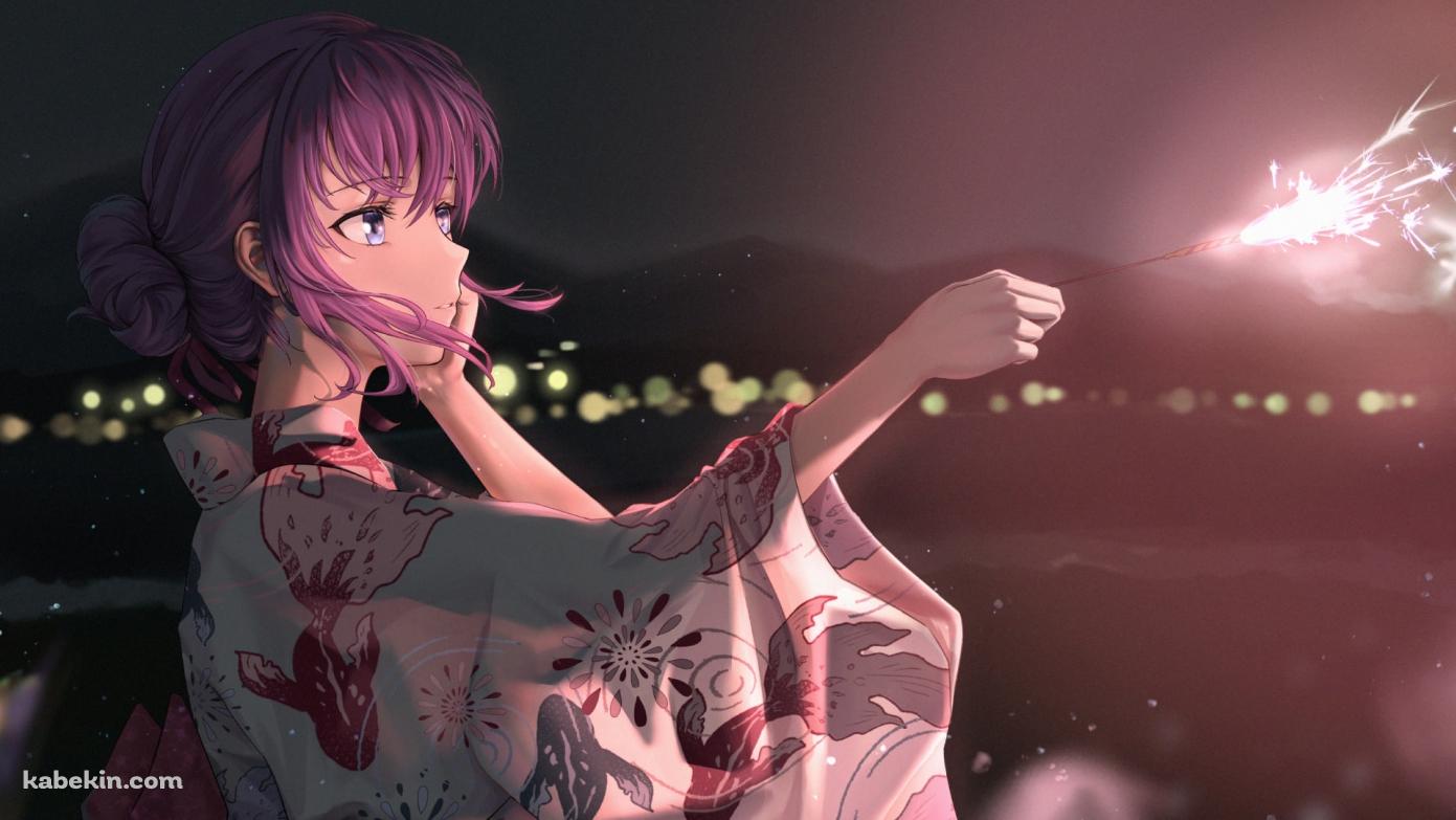 金魚のイラストが描かれた浴衣を着た間桐桜（まとうさくら） / フェイト／ステイナイトの壁紙(1391px x 783px) 高画質 PC・デスクトップ用