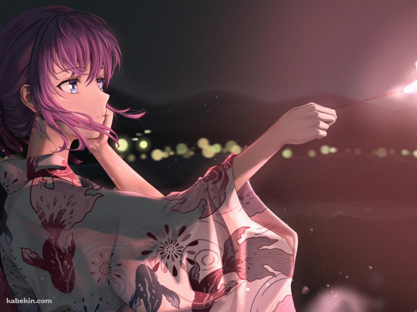 金魚のイラストが描かれた浴衣を着た間桐桜（まとうさくら） / フェイト／ステイナイトの壁紙(1400px x 1050px) 高画質 PC・デスクトップ用