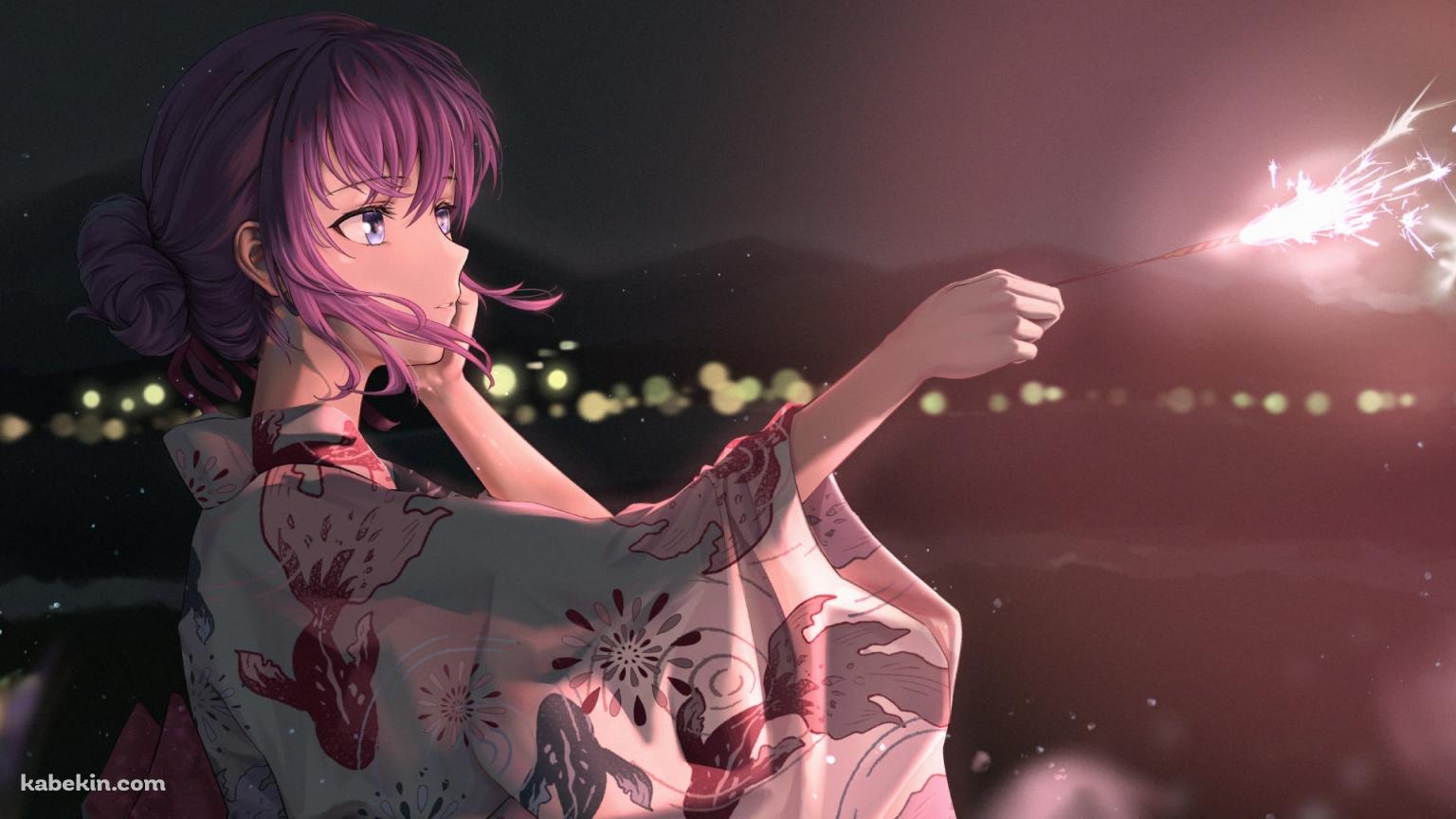 金魚のイラストが描かれた浴衣を着た間桐桜（まとうさくら） / フェイト／ステイナイトの壁紙(1536px x 864px) 高画質 PC・デスクトップ用