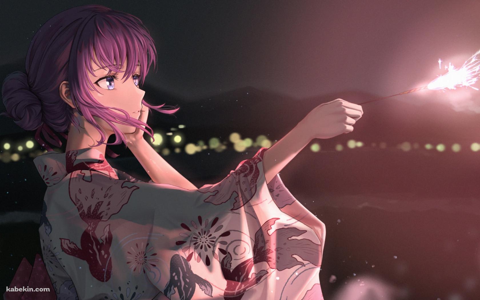 金魚のイラストが描かれた浴衣を着た間桐桜（まとうさくら） / フェイト／ステイナイトの壁紙(1680px x 1050px) 高画質 PC・デスクトップ用