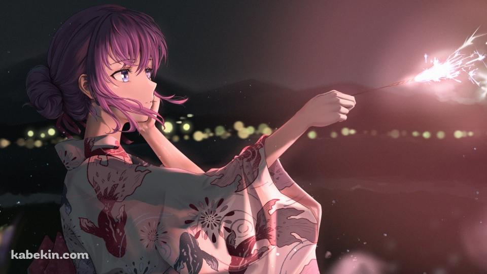 金魚のイラストが描かれた浴衣を着た間桐桜（まとうさくら） / フェイト／ステイナイトの壁紙(960px x 540px) 高画質 PC・デスクトップ用