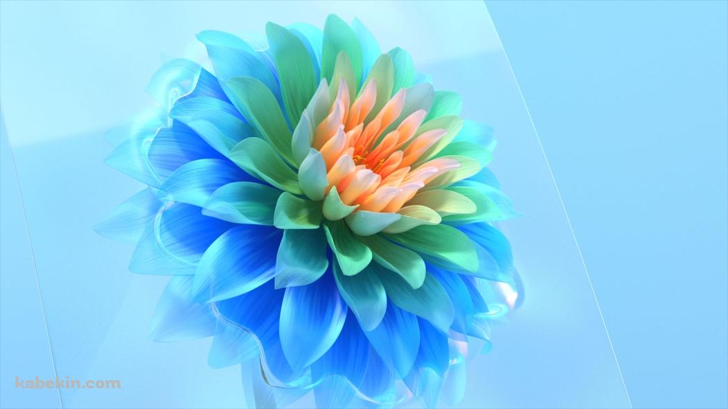 青・緑・オレンジのダリアの花 / デジタルアートの壁紙(1051px x 591px) 高画質 PC・デスクトップ用
