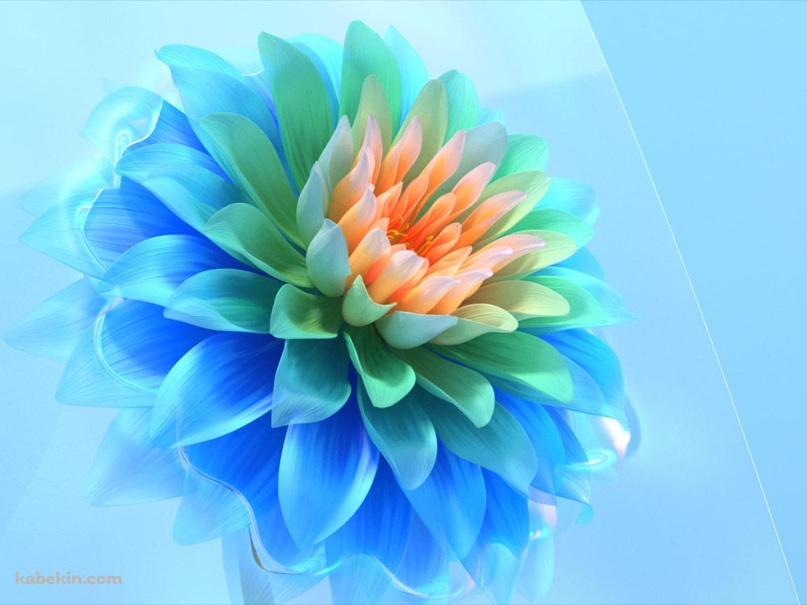 青・緑・オレンジのダリアの花 / デジタルアートの壁紙(1152px x 864px) 高画質 PC・デスクトップ用