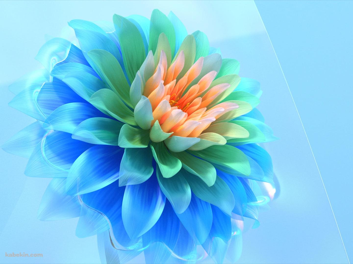 青・緑・オレンジのダリアの花 / デジタルアートの壁紙(1440px x 1080px) 高画質 PC・デスクトップ用