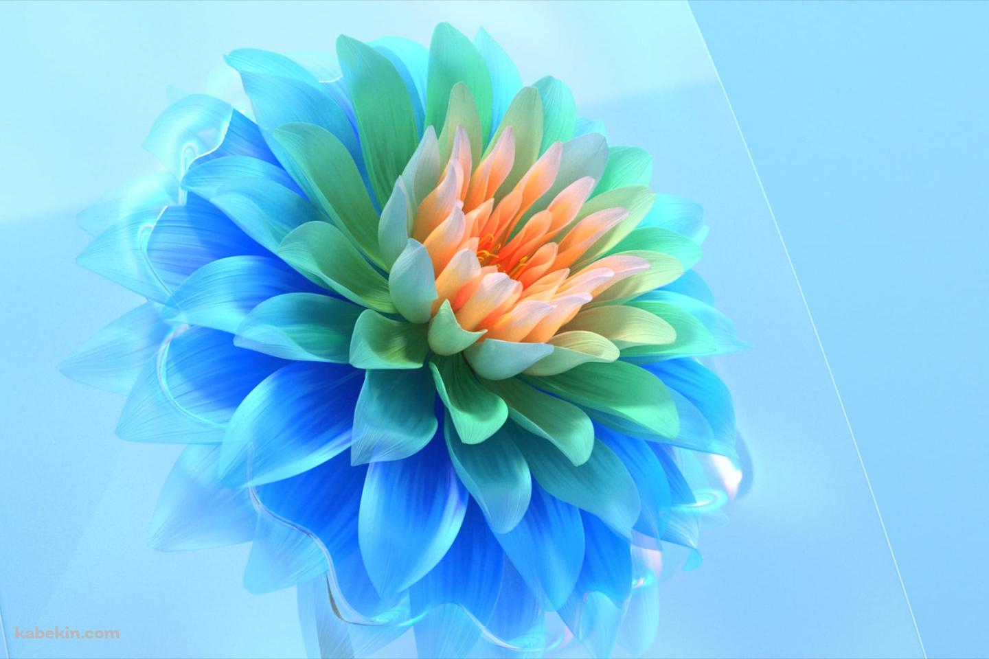 青・緑・オレンジのダリアの花 / デジタルアートの壁紙(1440px x 960px) 高画質 PC・デスクトップ用