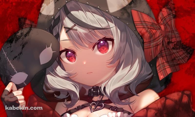 黒い仮面を持つ可愛い沙花叉クロヱ / 赤いチェックのリボン / ホロライブ / バーチャルYouTuber / Vtuberの壁紙(800px x 480px) 高画質 PC・デスクトップ用