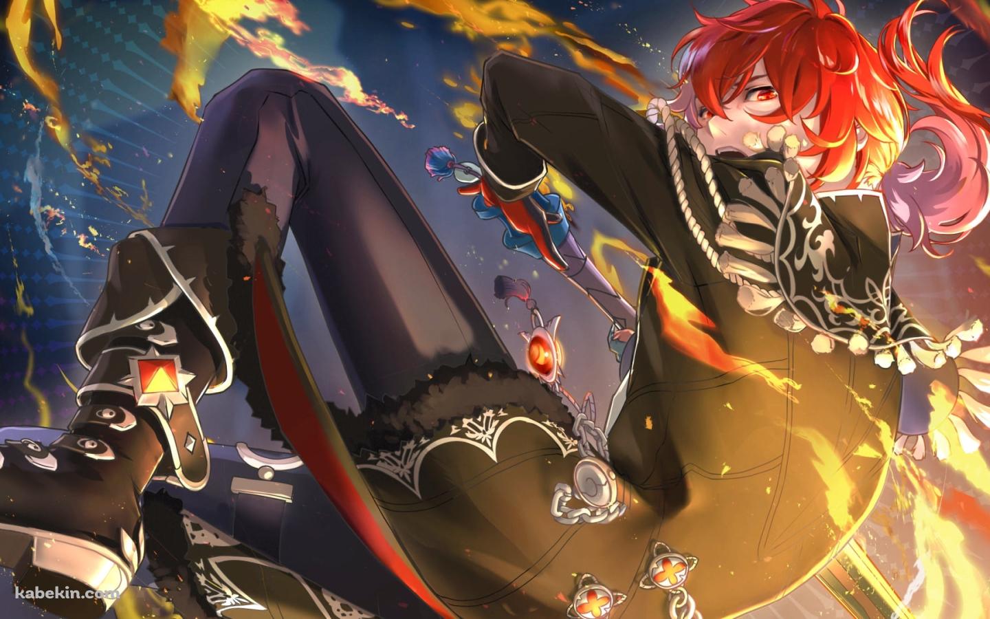 炎をまとい剣を振るうかっこいいディルック・ラグヴィンド / 原神の壁紙(1440px x 900px) 高画質 PC・デスクトップ用