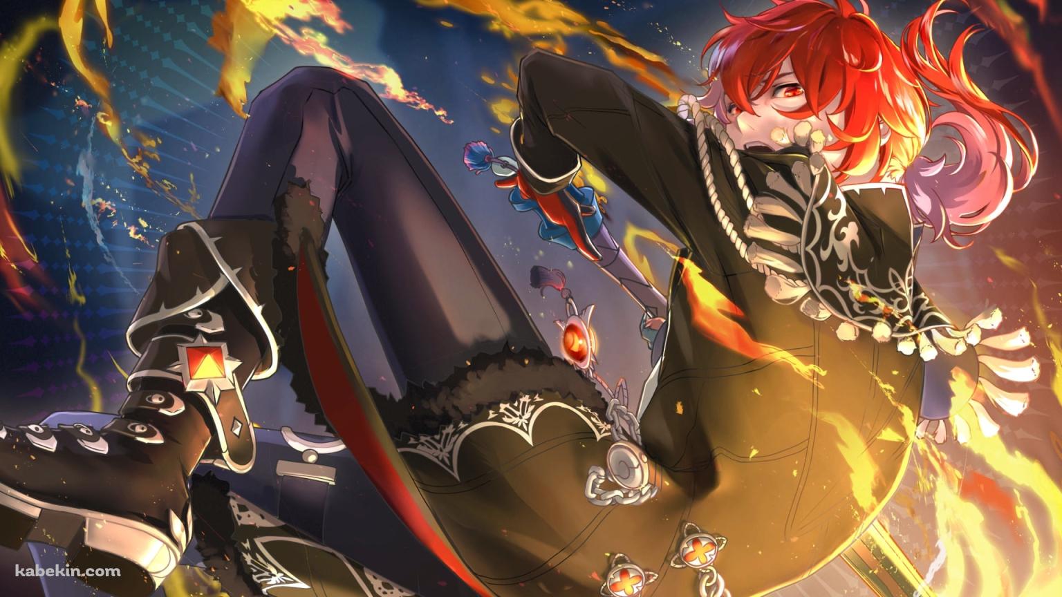 炎をまとい剣を振るうかっこいいディルック・ラグヴィンド / 原神の壁紙(1536px x 864px) 高画質 PC・デスクトップ用