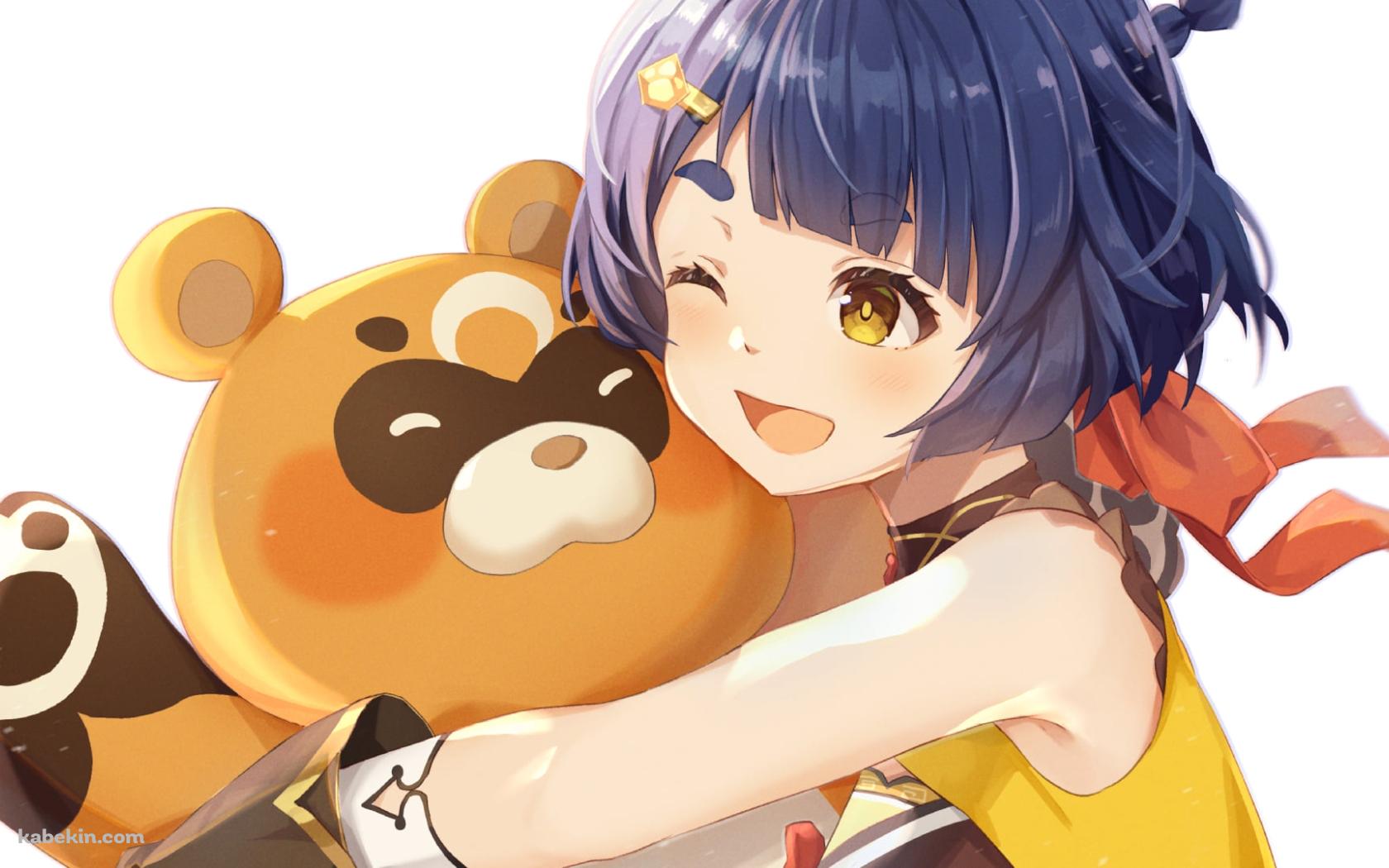 グゥオパァーに抱き着く香菱（しゃんりん） / 原神の壁紙(1680px x 1050px) 高画質 PC・デスクトップ用