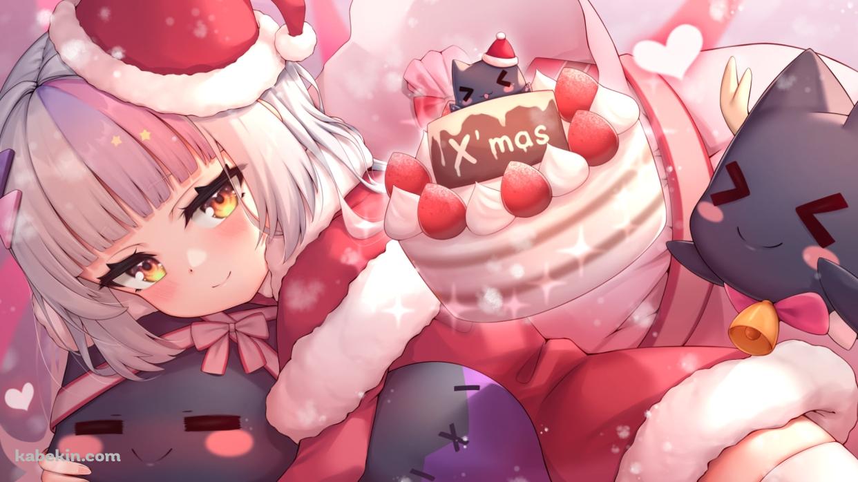 クリスマスケーキと紫咲シオン / サンタコス / ホロライブ / バーチャルYouTuber / Vtuberの壁紙(1242px x 698px) 高画質 PC・デスクトップ用