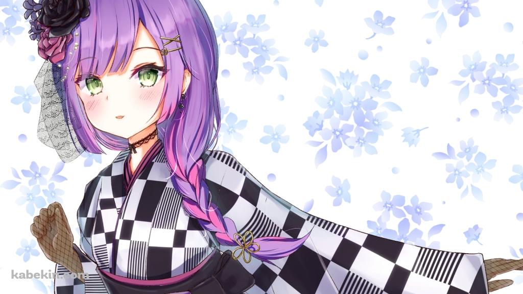 黒と白の着物を着た常闇トワ / ホロライブ / バーチャルYouTuber / Vtuberの壁紙(1024px x 576px) 高画質 PC・デスクトップ用