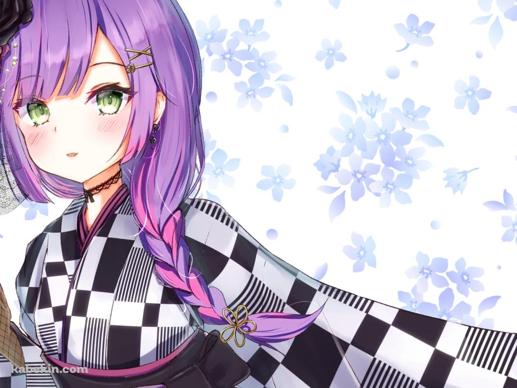 黒と白の着物を着た常闇トワ / ホロライブ / バーチャルYouTuber / Vtuberの壁紙(1024px x 768px) 高画質 PC・デスクトップ用