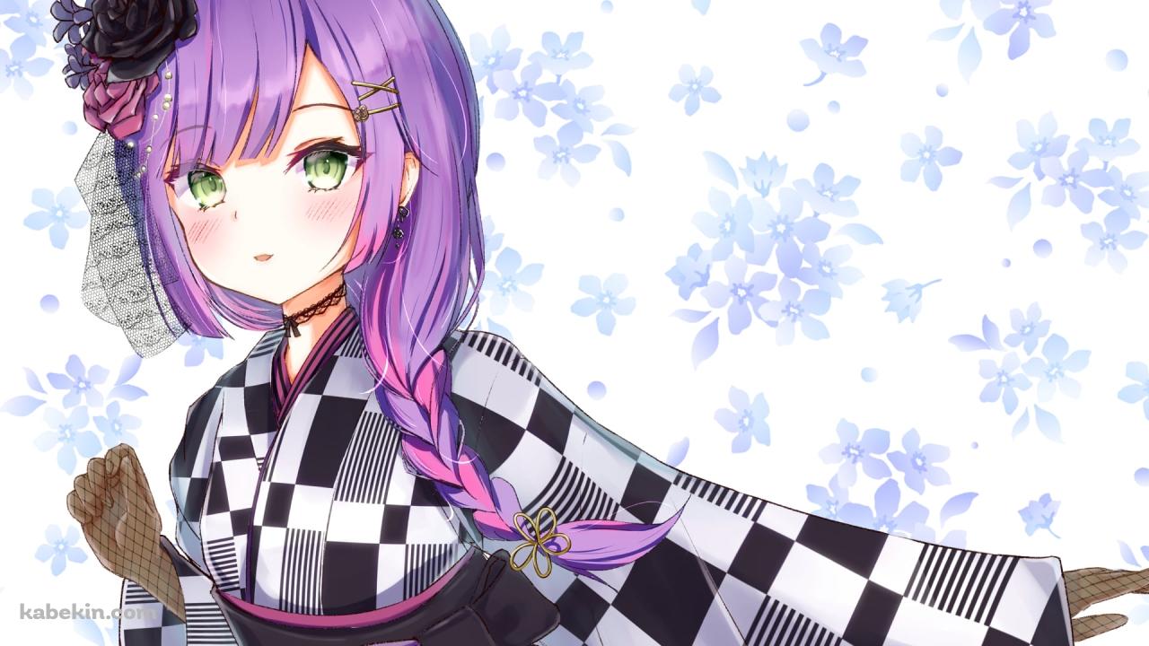 黒と白の着物を着た常闇トワ / ホロライブ / バーチャルYouTuber / Vtuberの壁紙(1280px x 720px) 高画質 PC・デスクトップ用