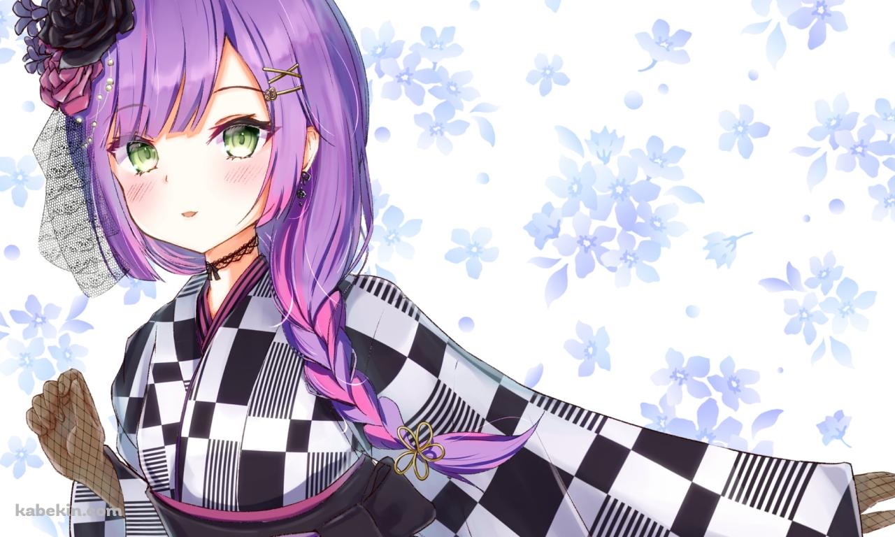 黒と白の着物を着た常闇トワ / ホロライブ / バーチャルYouTuber / Vtuberの壁紙(1280px x 768px) 高画質 PC・デスクトップ用