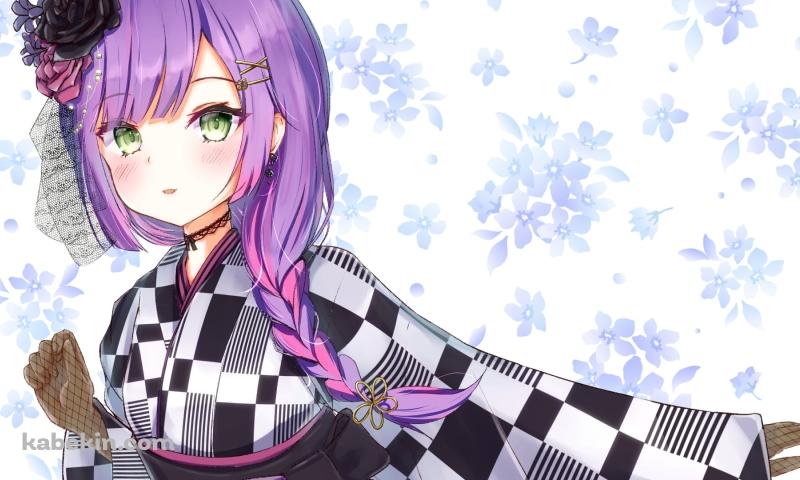 黒と白の着物を着た常闇トワ / ホロライブ / バーチャルYouTuber / Vtuberの壁紙(800px x 480px) 高画質 PC・デスクトップ用