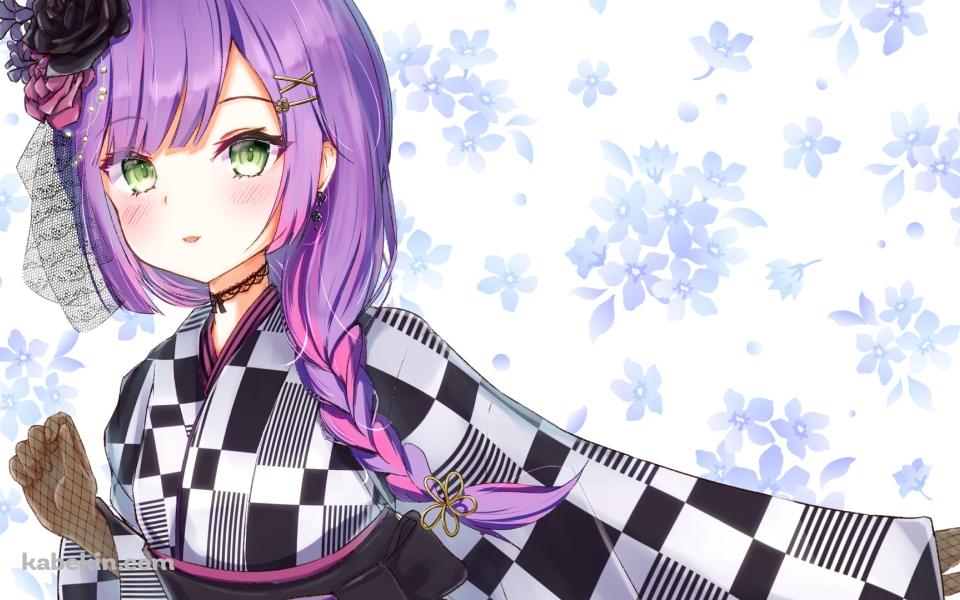 黒と白の着物を着た常闇トワ / ホロライブ / バーチャルYouTuber / Vtuberの壁紙(960px x 600px) 高画質 PC・デスクトップ用
