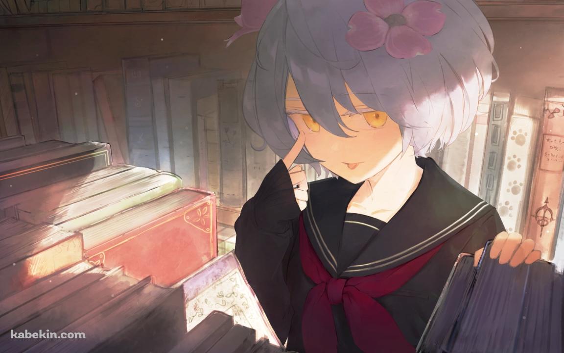 図書館であっかんべーする久遠千歳(くどうちとせ) / にじさんじ / バーチャルYouTuber / Vtuberの壁紙(1152px x 720px) 高画質 PC・デスクトップ用