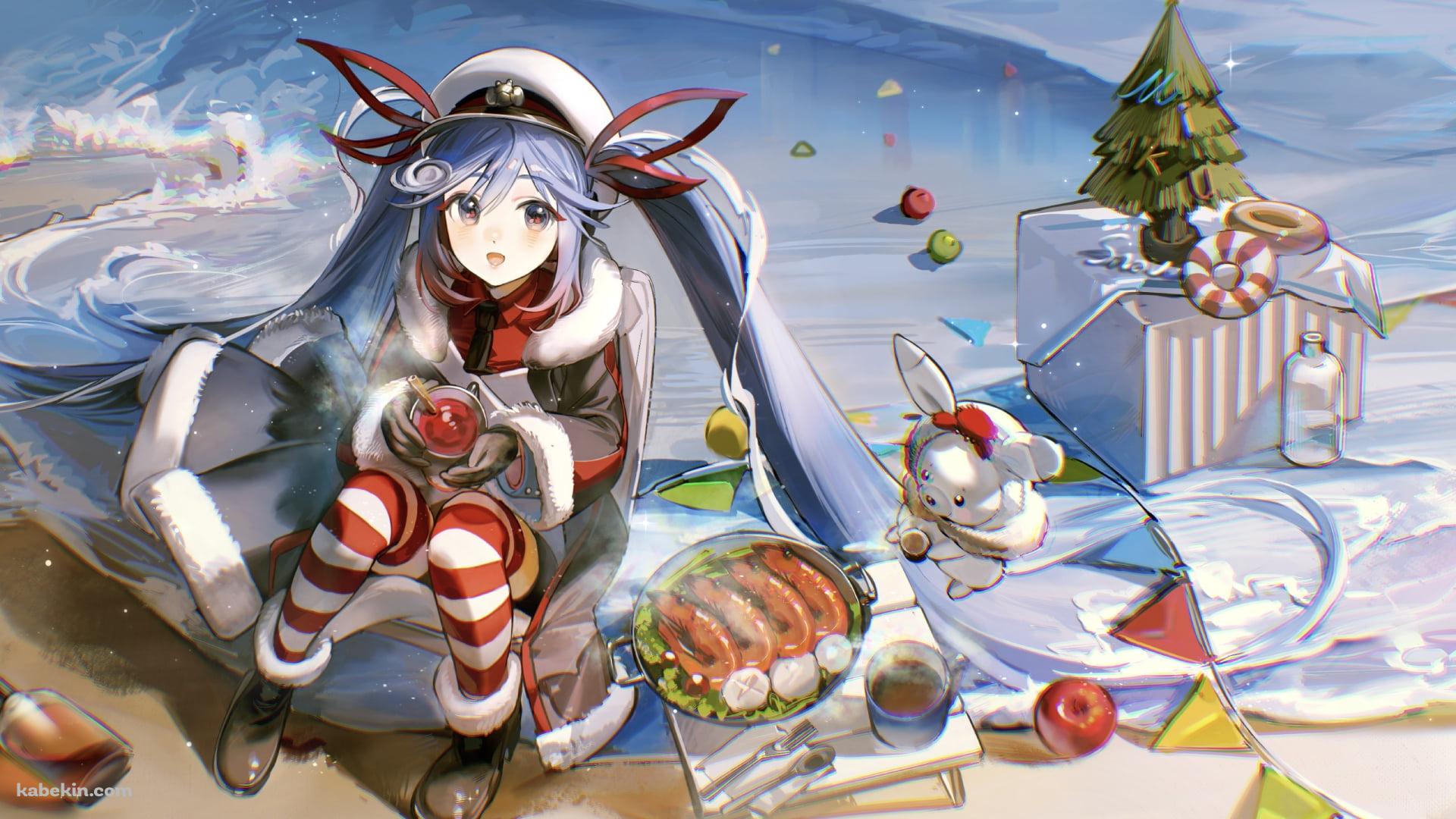 波打ち際でバーベキューをする雪ミク / ラビット・ユキネ / 初音ミク / ボカロ / ボーカロイドの壁紙(1920px x 1080px) 高画質 PC・デスクトップ用
