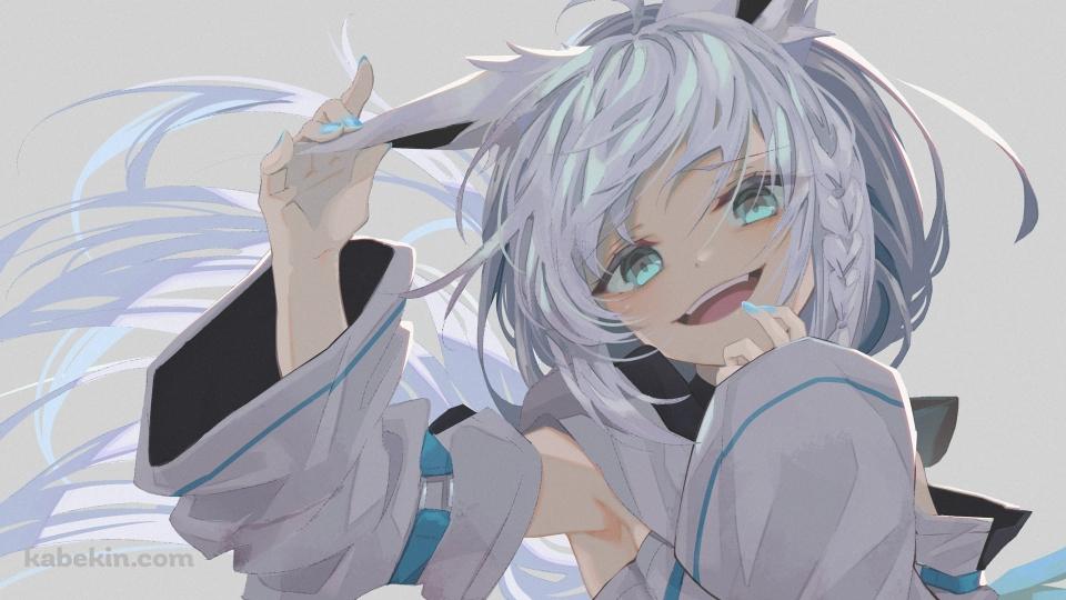 右手で髪を触り高笑いをする白上フブキ / ホロライブ / バーチャルYouTuber / Vtuberの壁紙(960px x 540px) 高画質 PC・デスクトップ用