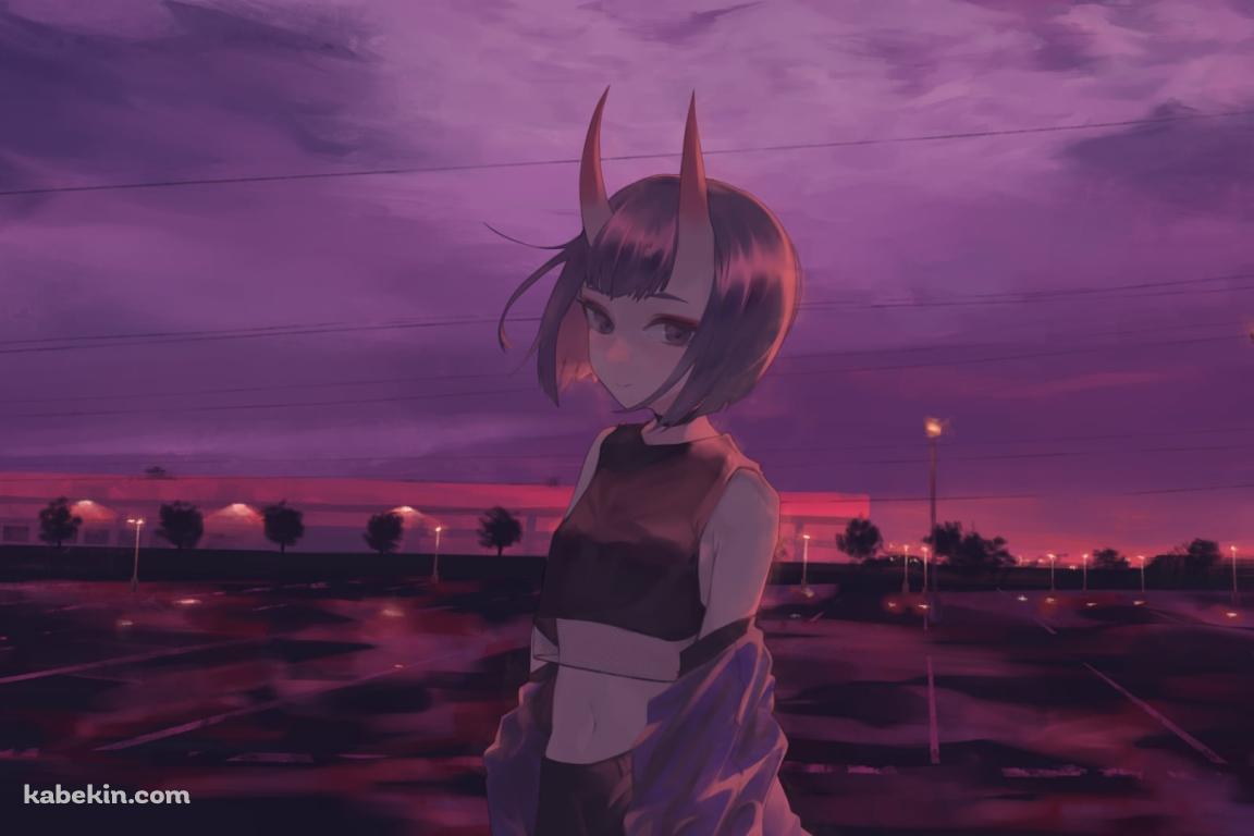 夕暮れの街でこちらを見つめる酒呑童子 / fate/grand orderの壁紙(1152px x 768px) 高画質 PC・デスクトップ用