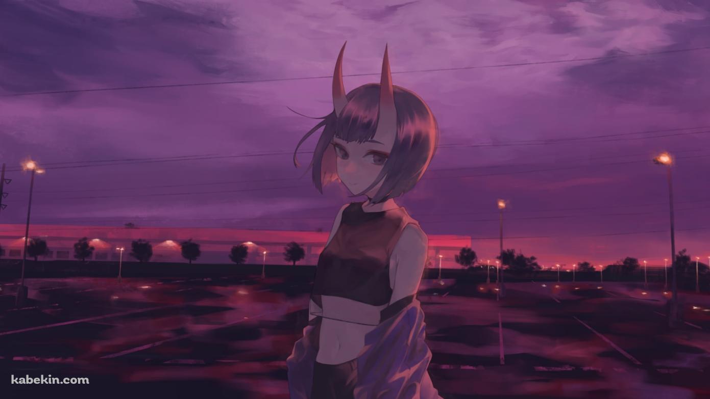 夕暮れの街でこちらを見つめる酒呑童子 / fate/grand orderの壁紙(1391px x 783px) 高画質 PC・デスクトップ用
