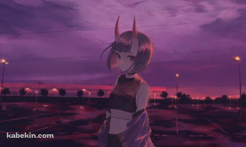 夕暮れの街でこちらを見つめる酒呑童子 / fate/grand orderの壁紙(800px x 480px) 高画質 PC・デスクトップ用