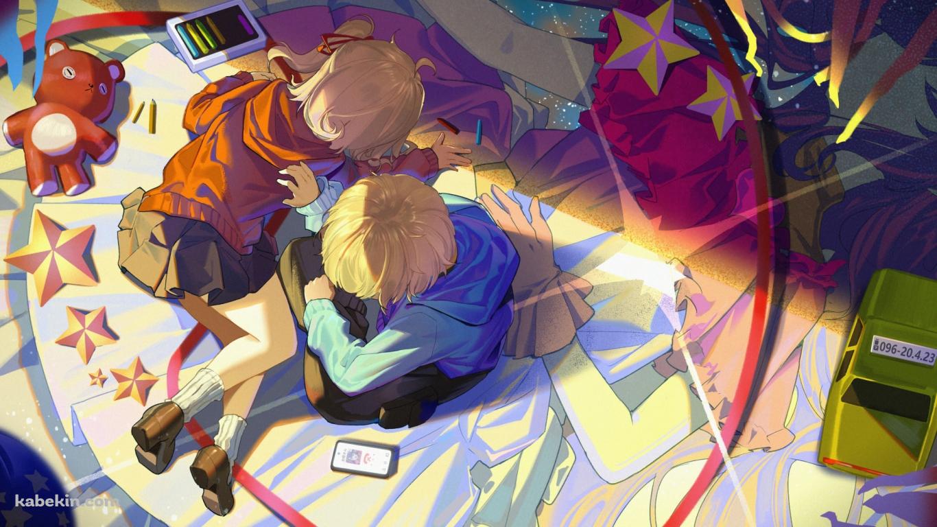 暇つぶしに絵を描く星野ルビーと星野アクア / 推しの子の壁紙(1366px x 768px) 高画質 PC・デスクトップ用