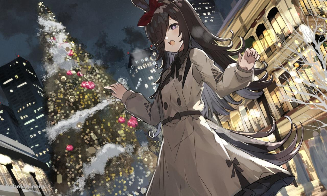 クリスマスツリーと赤いリボンの髪飾りをつけた可愛いライスシャワー / ウマ娘プリティーダービーの壁紙(1280px x 768px) 高画質 PC・デスクトップ用