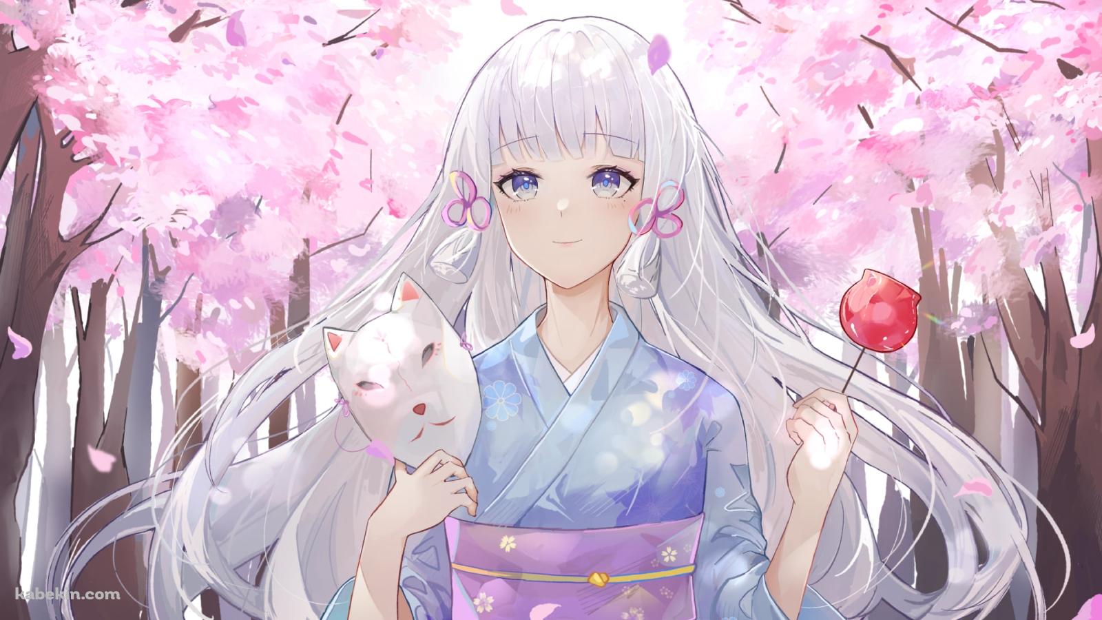 あんず飴と狐のお面を持つ神里綾華 / 原神の壁紙(1600px x 900px) 高画質 PC・デスクトップ用