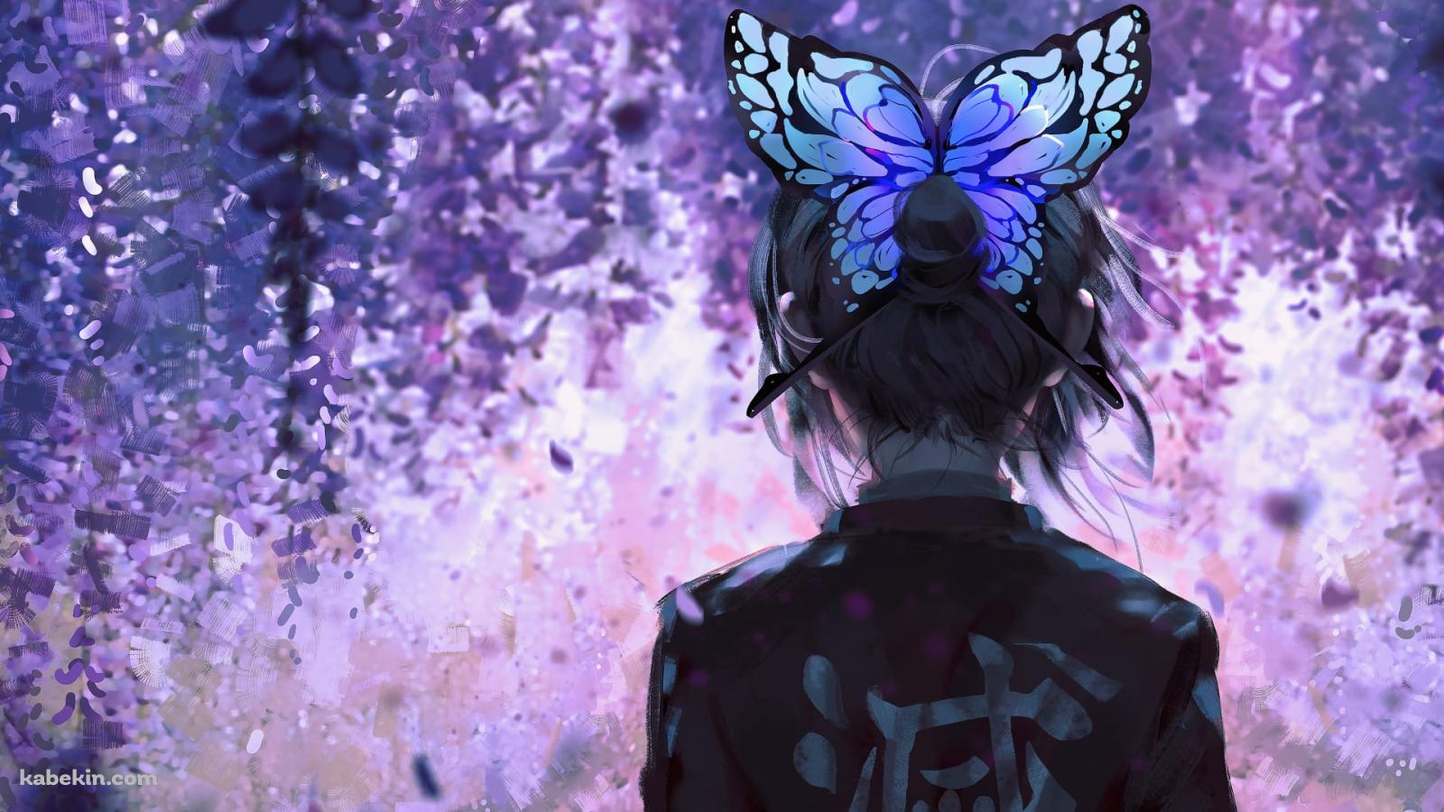 胡蝶しのぶ / 後ろ姿 / 青いアゲハ蝶 / 鬼滅の刃の壁紙(1600px x 900px) 高画質 PC・デスクトップ用