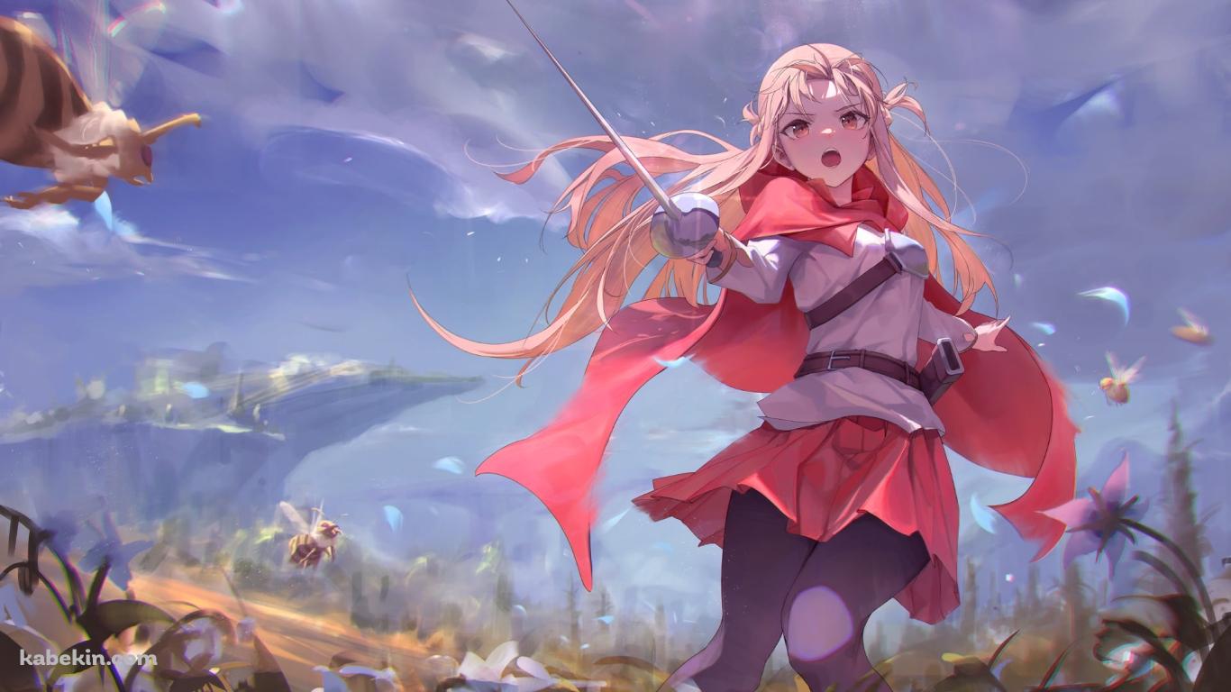 ミツバチが飛ぶ草原でレイピアを振るう可愛いアスナ / ソードアート・オンライン -プログレッシブの壁紙(1366px x 768px) 高画質 PC・デスクトップ用