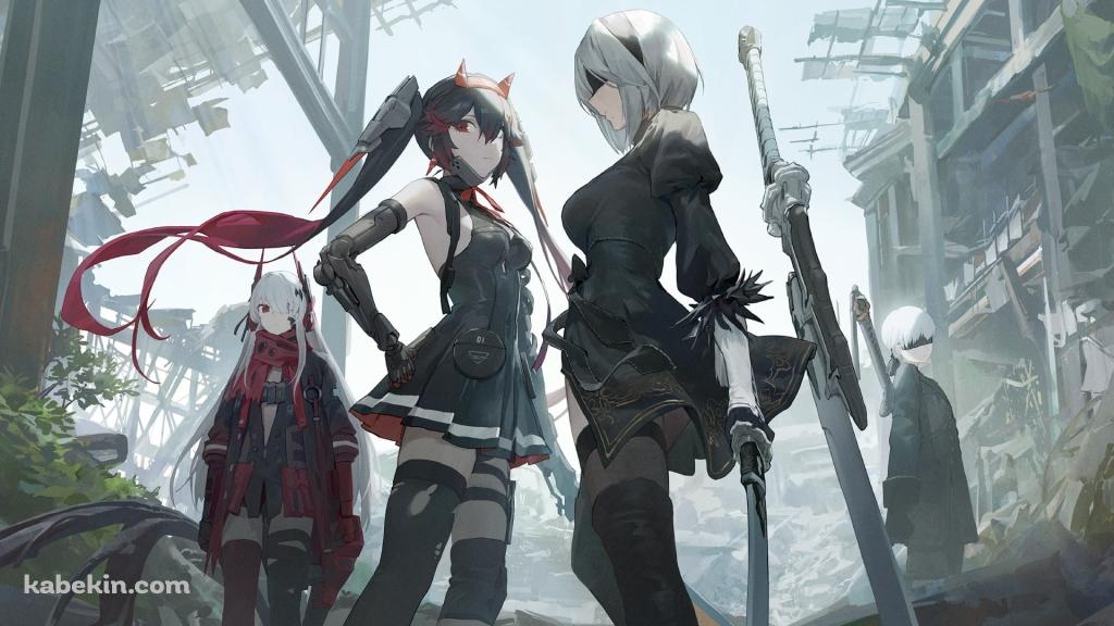 立ち尽くすヨルハ二号b型 / ヨルハ九号s型 / ルシア・深淵ノ紅 / ニーアオートマタ / パニシング:グレイレイヴンの壁紙(1024px x 576px) 高画質 PC・デスクトップ用