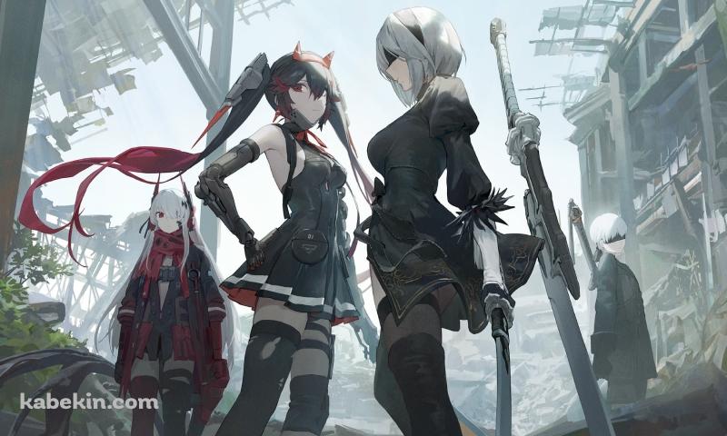 立ち尽くすヨルハ二号b型 / ヨルハ九号s型 / ルシア・深淵ノ紅 / ニーアオートマタ / パニシング:グレイレイヴンの壁紙(800px x 480px) 高画質 PC・デスクトップ用