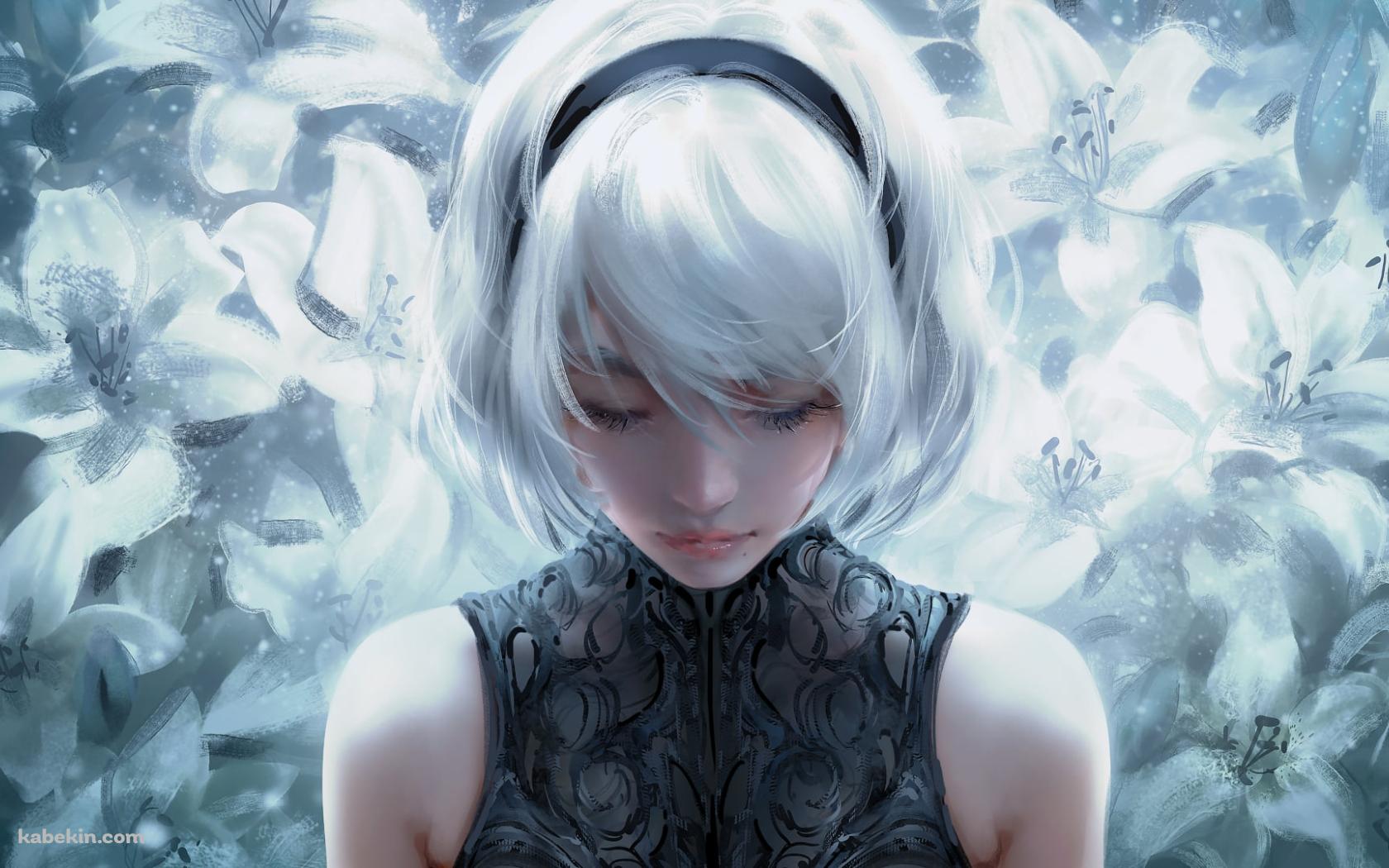 白い花と俯くヨルハ二号b型 / 2b / ニーアオートマタ / nier: automataの壁紙(1680px x 1050px) 高画質 PC・デスクトップ用
