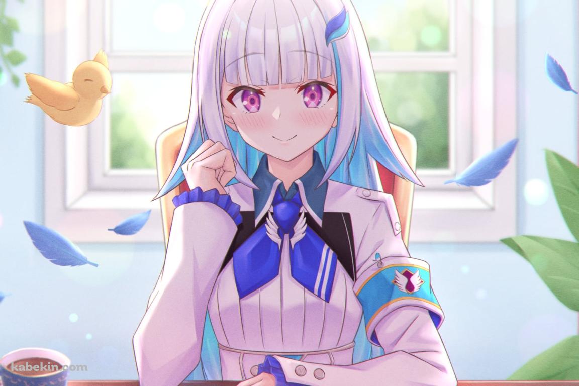 机に座って微笑むリゼ・ヘルエスタとセバスチャン・ピヨードル / にじさんじ / バーチャルYouTuber / Vtuberの壁紙(1152px x 768px) 高画質 PC・デスクトップ用