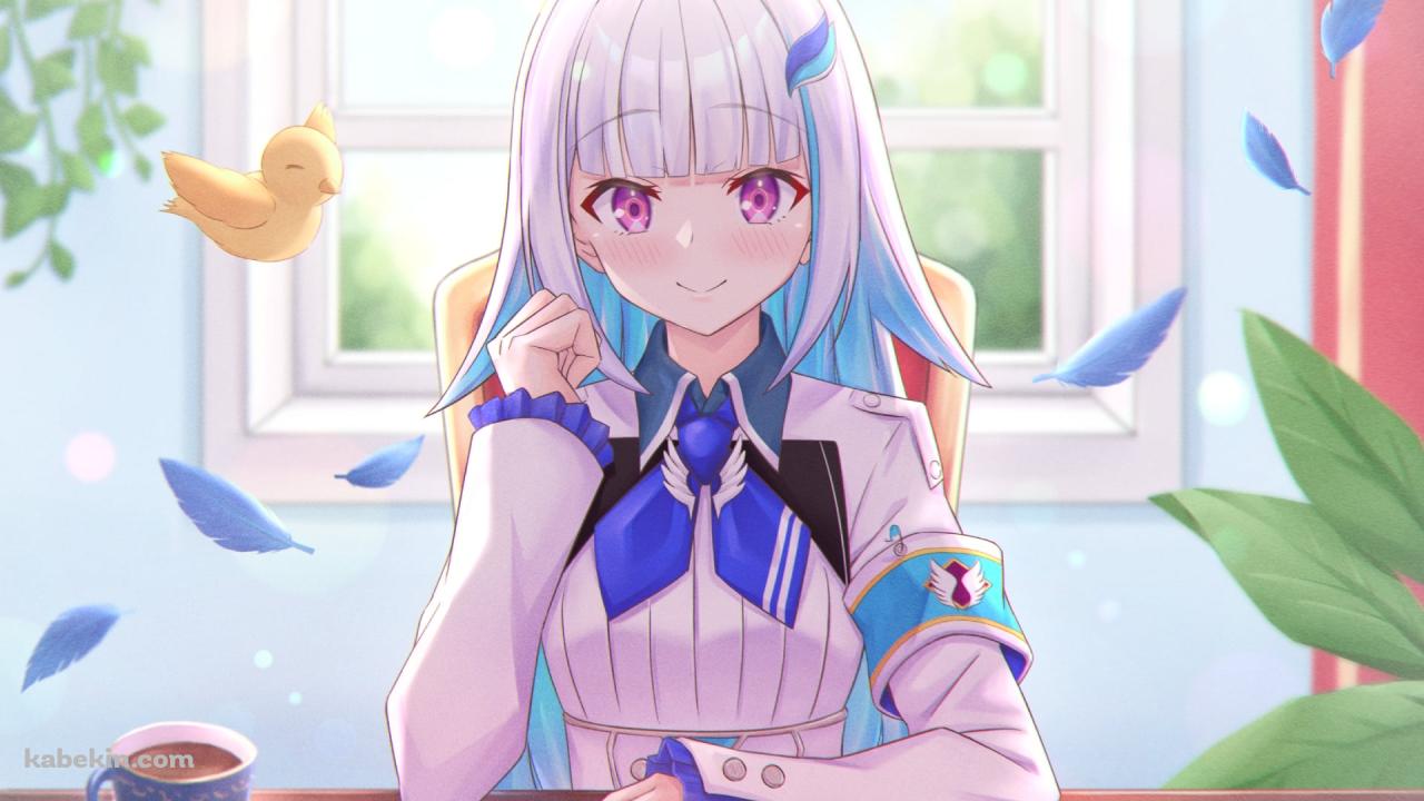 机に座って微笑むリゼ・ヘルエスタとセバスチャン・ピヨードル / にじさんじ / バーチャルYouTuber / Vtuberの壁紙(1280px x 720px) 高画質 PC・デスクトップ用