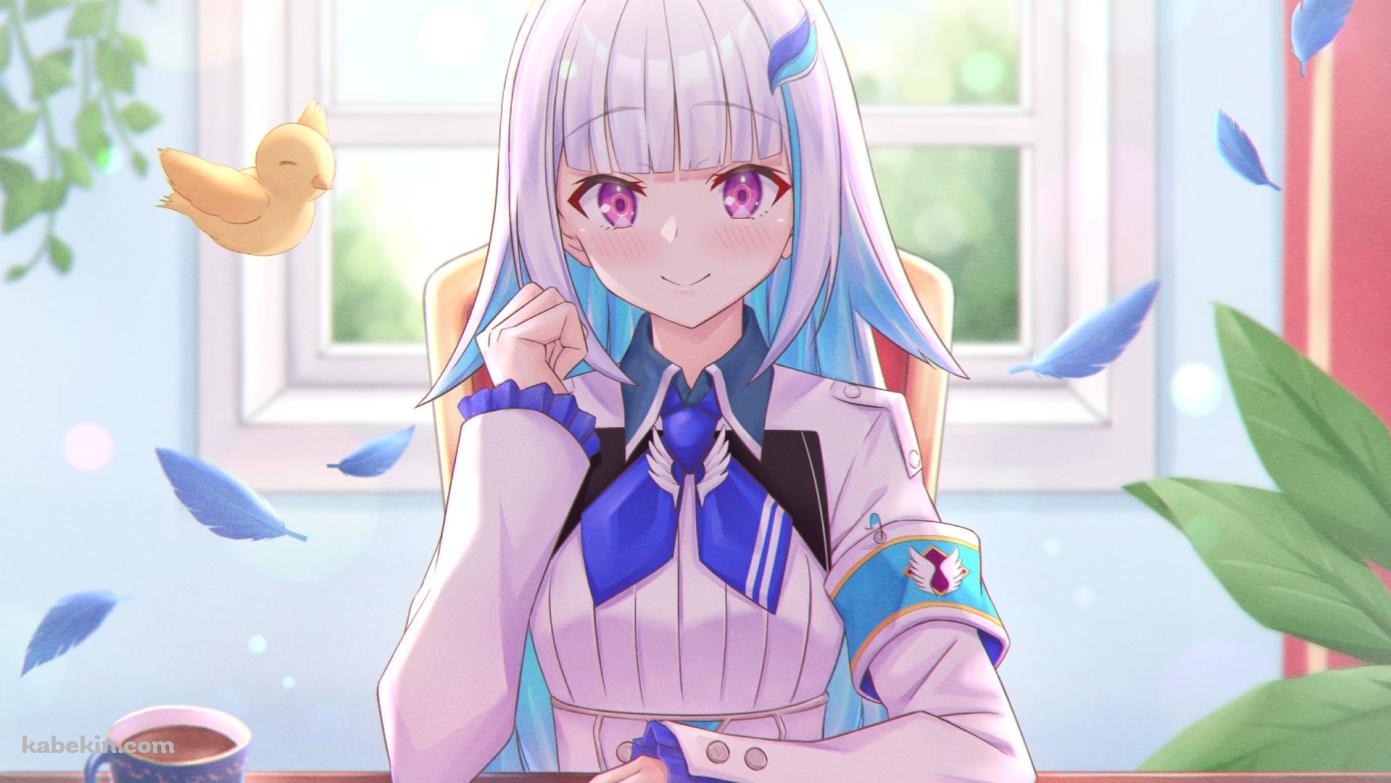 机に座って微笑むリゼ・ヘルエスタとセバスチャン・ピヨードル / にじさんじ / バーチャルYouTuber / Vtuberの壁紙(1391px x 783px) 高画質 PC・デスクトップ用
