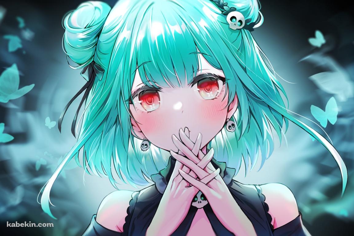 口元で両手を合わせる潤羽るしあ / 沢山の青い蝶 / ホロライブ / バーチャルYouTuber / Vtuberの壁紙(1152px x 768px) 高画質 PC・デスクトップ用