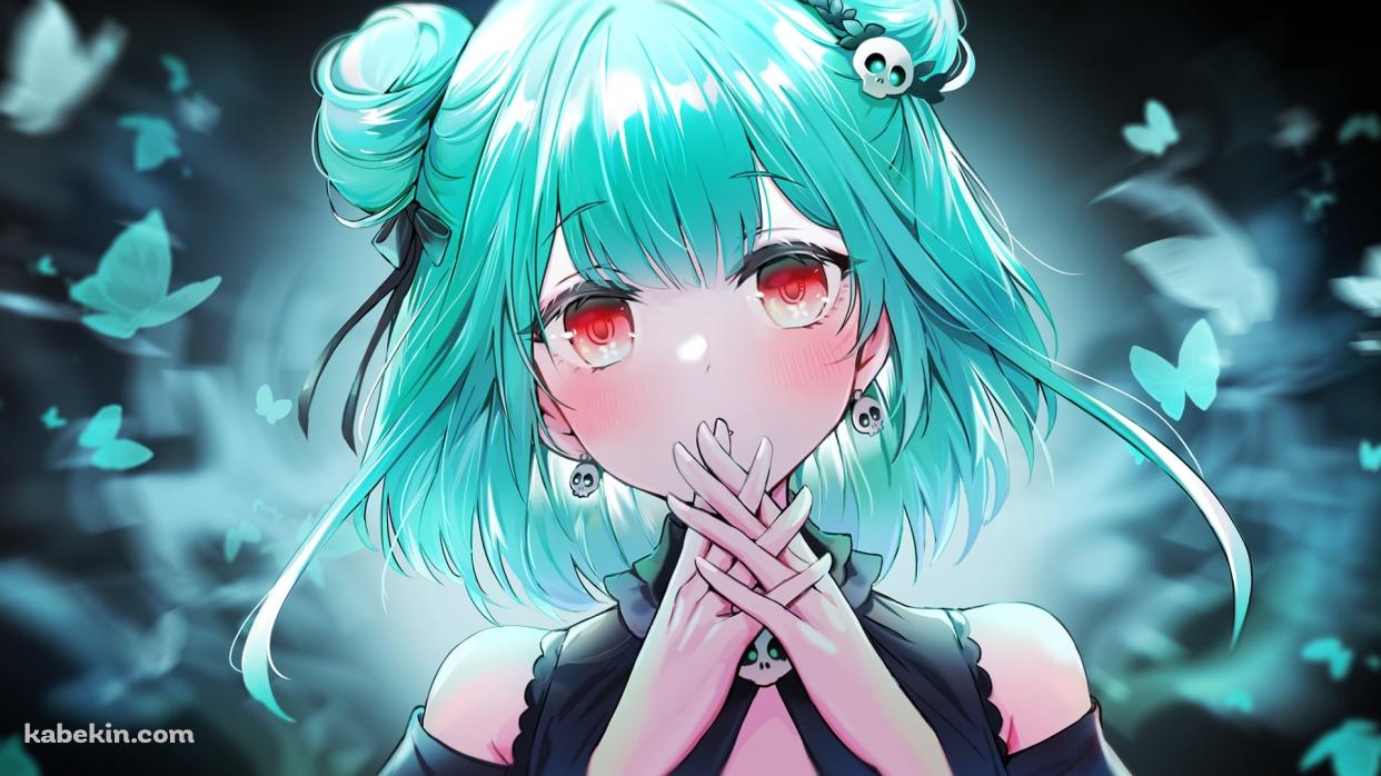 口元で両手を合わせる潤羽るしあ / 沢山の青い蝶 / ホロライブ / バーチャルYouTuber / Vtuberの壁紙(1242px x 698px) 高画質 PC・デスクトップ用