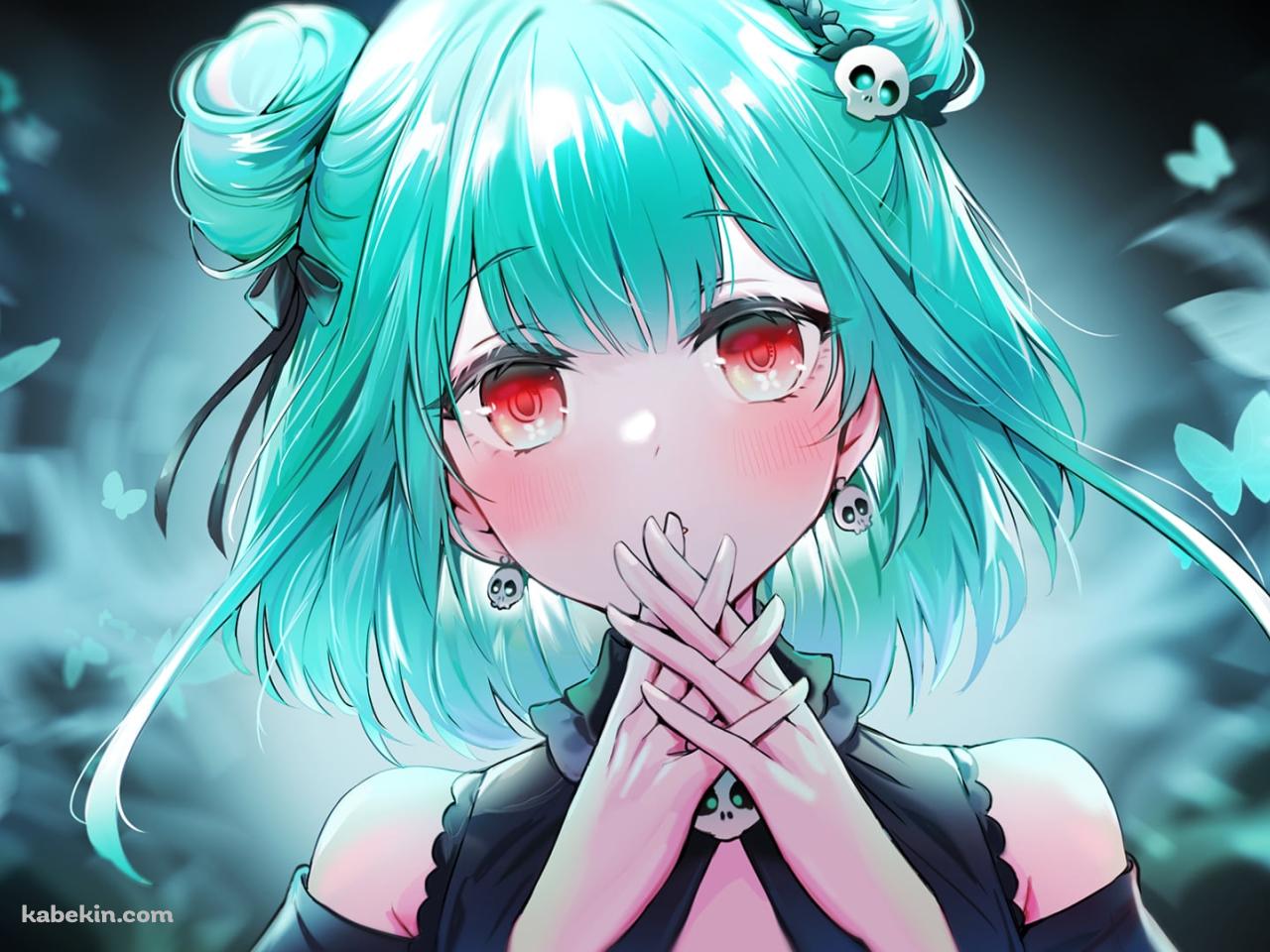 口元で両手を合わせる潤羽るしあ / 沢山の青い蝶 / ホロライブ / バーチャルYouTuber / Vtuberの壁紙(1280px x 960px) 高画質 PC・デスクトップ用