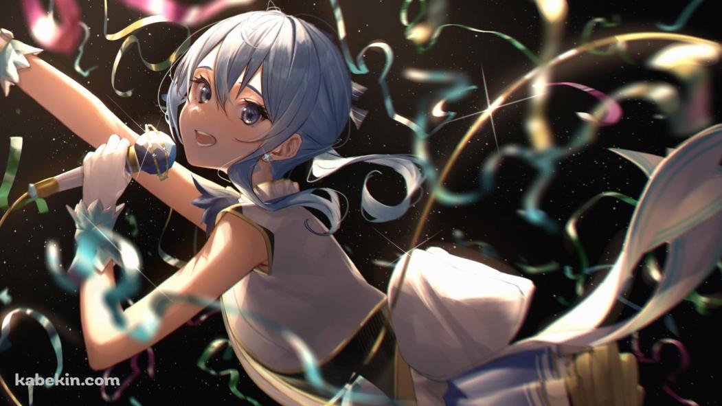 紙吹雪舞うステージ上でマイクを持って歌う星街すいせい / ホロライブ / バーチャルYouTuber / Vtuberの壁紙(1051px x 591px) 高画質 PC・デスクトップ用