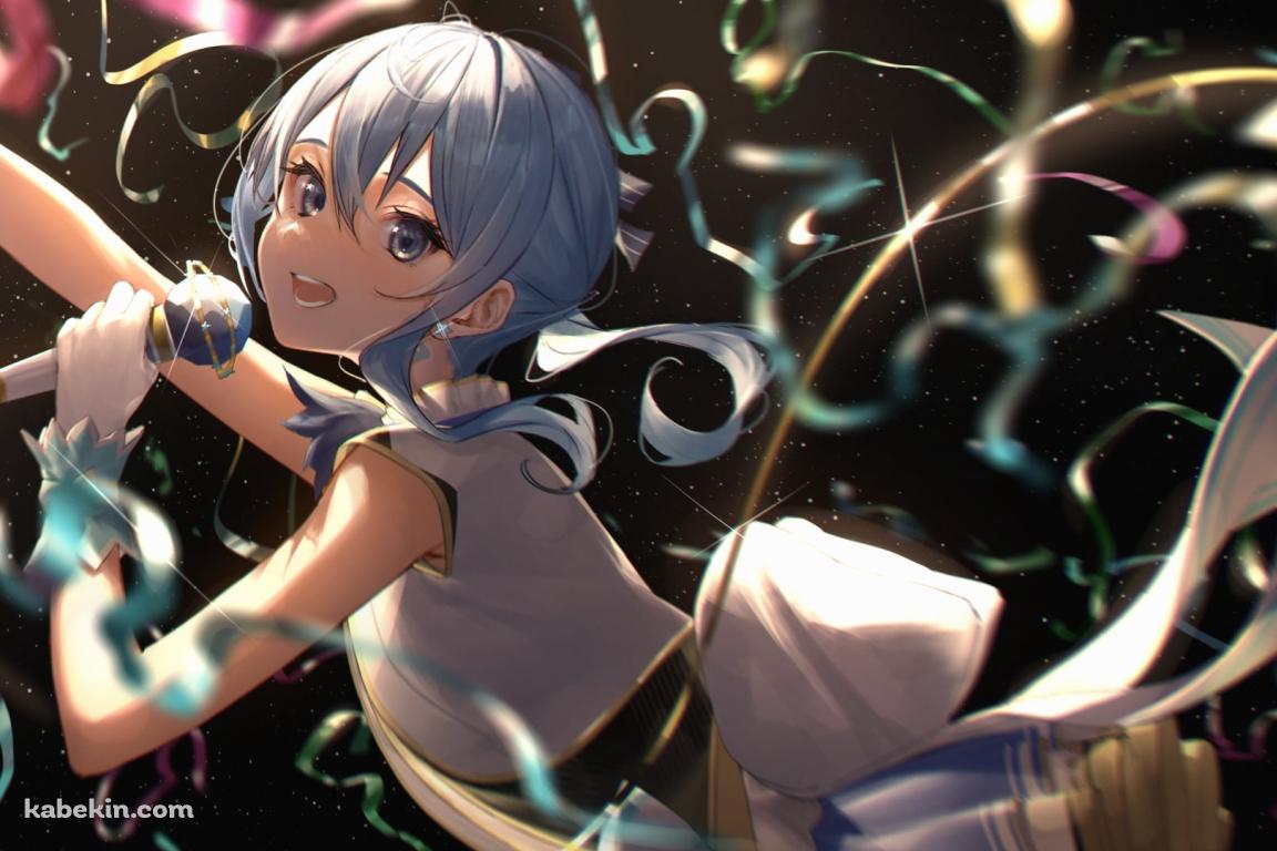 紙吹雪舞うステージ上でマイクを持って歌う星街すいせい / ホロライブ / バーチャルYouTuber / Vtuberの壁紙(1152px x 768px) 高画質 PC・デスクトップ用