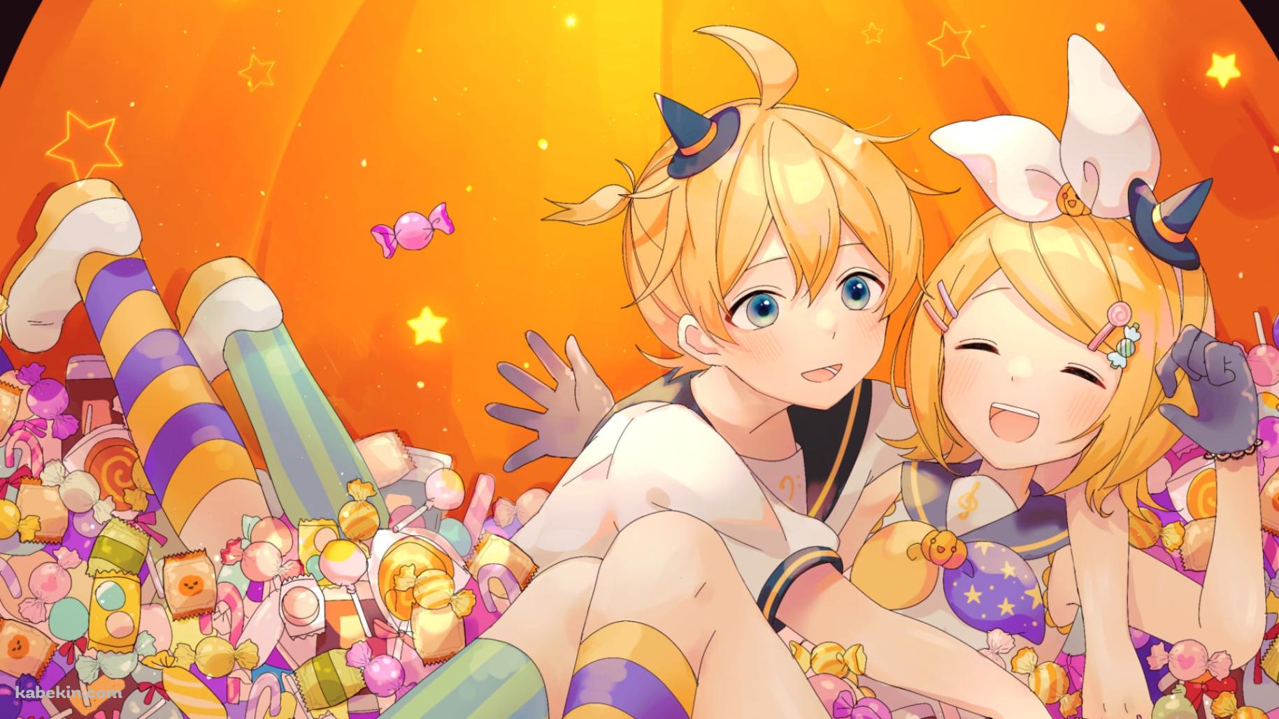 大量の飴玉の中ではしゃぐ鏡音リンと鏡音レン / ボカロ / ボーカロイドの壁紙(1829px x 1029px) 高画質 PC・デスクトップ用